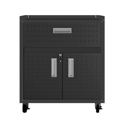 Fortress Textured Metal 31.5" Garage Mobile Cabinet with 1 Full Extension Drawer and 2 Adjustable Shelves in Charcoal Grey By Manhattan Comfort | Cabinets | Modishstore - 2