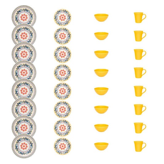 Daily Floreal 16 Piece Dinner Set, Service  for 4 in Orange and Yellow By Manhattan Comfort | Dinnerware | Modishstore