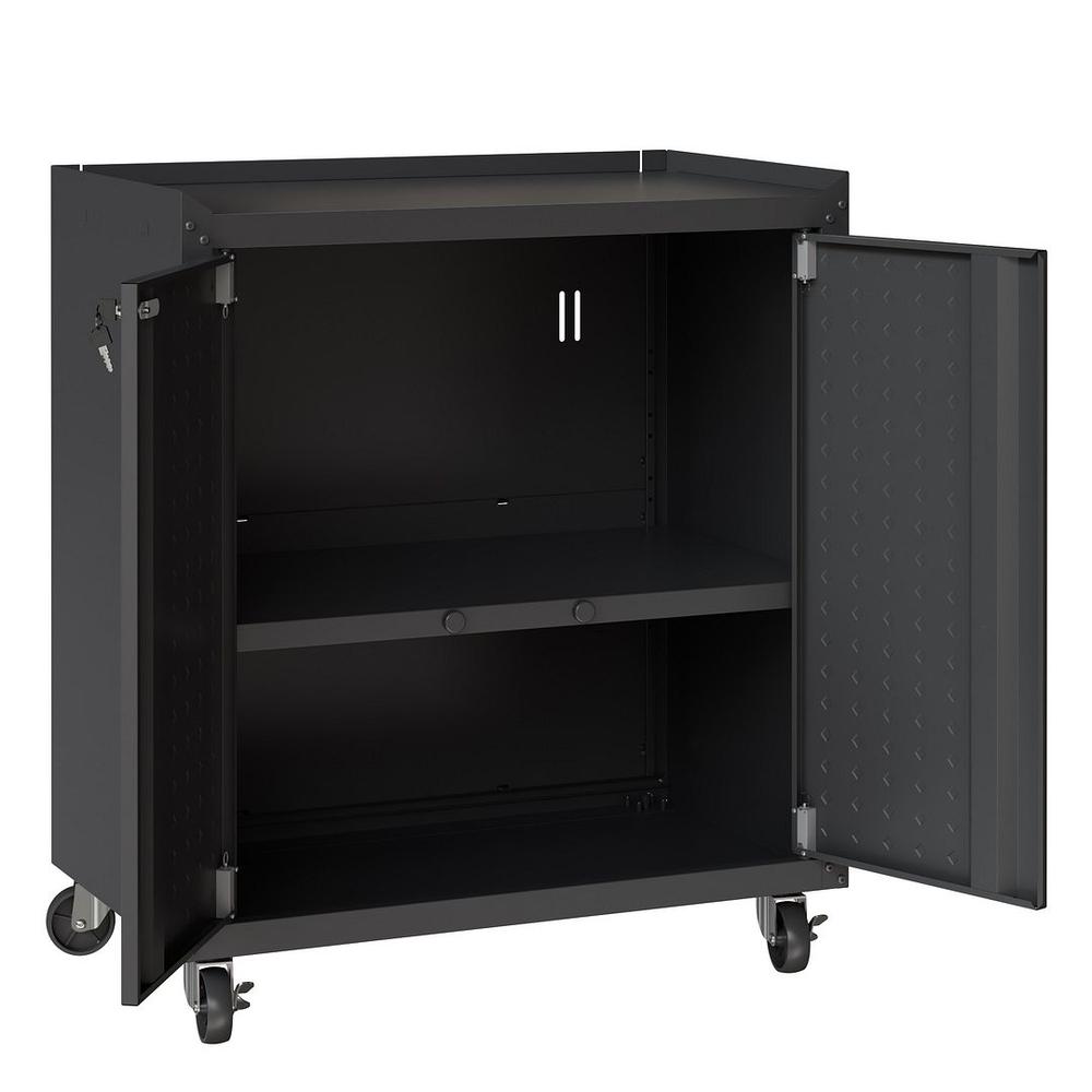 Fortress Textured Metal 31.5" Garage Mobile Cabinet with 2 Adjustable Shelves in Charcoal Grey By Manhattan Comfort | Cabinets | Modishstore - 5