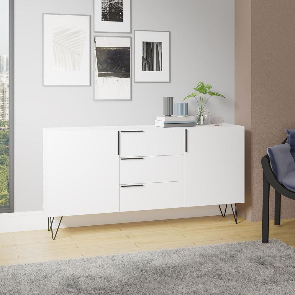 Beekman 62.99 Sideboard with 4 Shelves in White By Manhattan Comfort | Sideboards | Modishstore