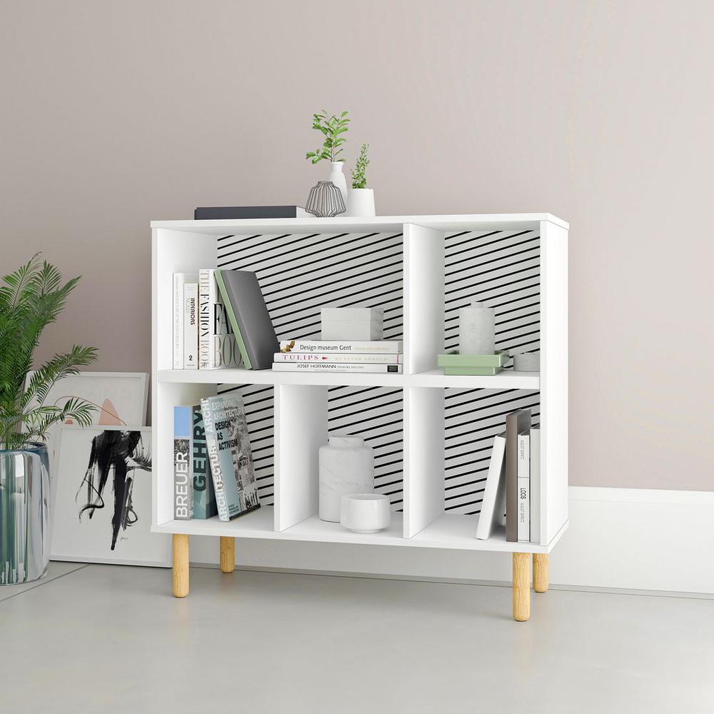 Essex 33.66 Low Bookcase with 5 Shelves in White and Zebra By Manhattan Comfort | Bookcases | Modishstore
