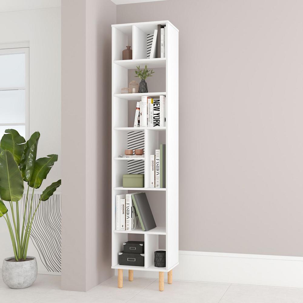 Essex 77.95 Bookcase with 10 Shelves in White and Zebra By Manhattan Comfort | Shelves & Shelving Units | Modishstore