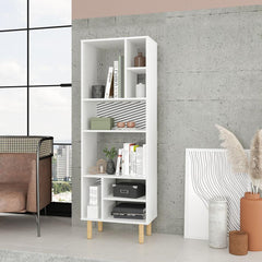 Essex 60.23 Décor Bookcase with 8 Shelves in White and Zebra By Manhattan Comfort