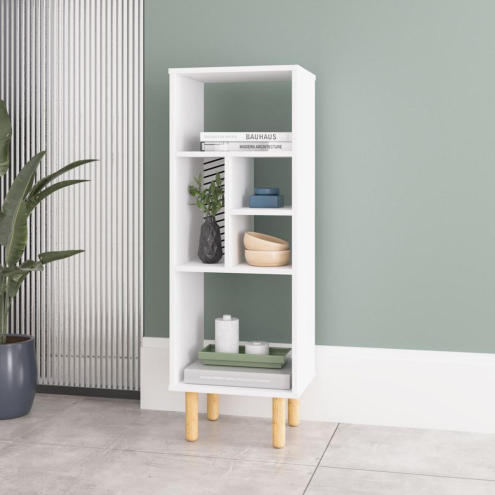 Essex 42.51 Bookcase with 5 Shelves in White and Zebra By Manhattan Comfort | Bookcases | Modishstore