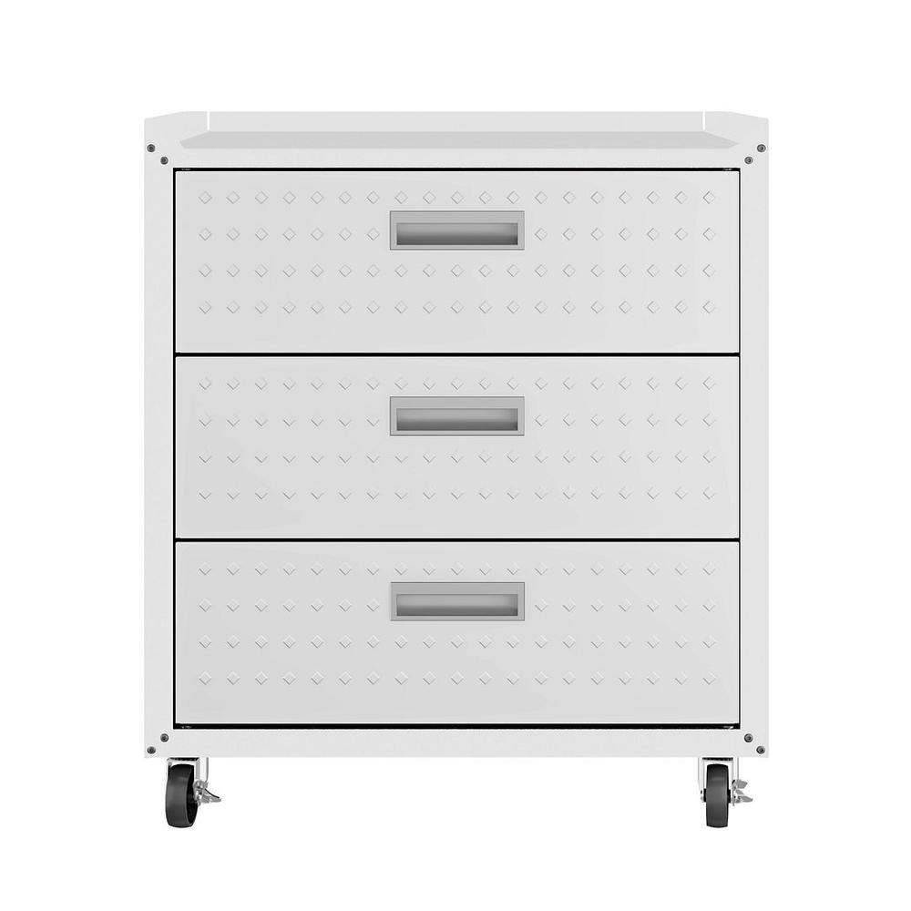 Fortress Textured Metal 31.5" Garage Mobile Chest with 3 Full Extension Drawers in Charcoal Grey By Manhattan Comfort | Drawers | Modishstore - 6