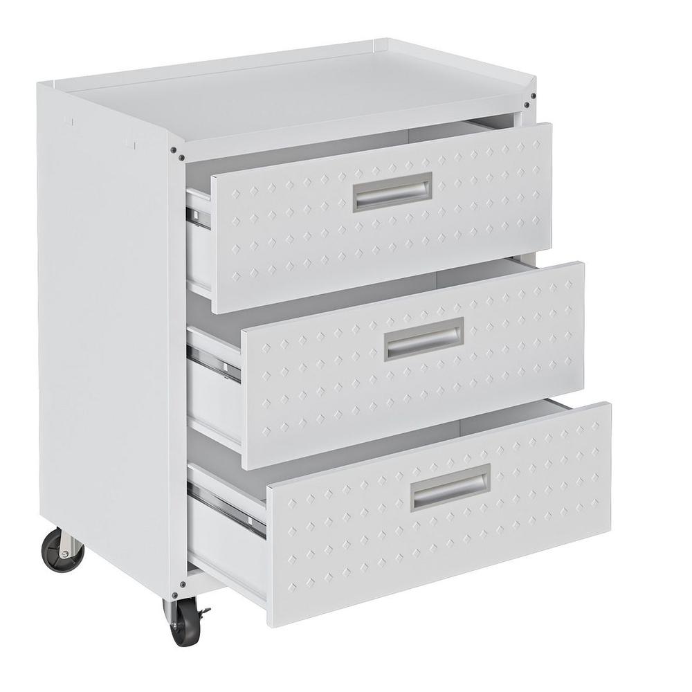 Fortress Textured Metal 31.5" Garage Mobile Chest with 3 Full Extension Drawers in Charcoal Grey By Manhattan Comfort | Drawers | Modishstore - 10