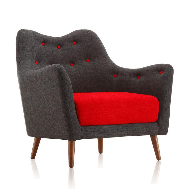 Poet Accent Chair with Tufted Buttons in Light Charcoal and Red By Manhattan Comfort | Armchairs | Modishstore