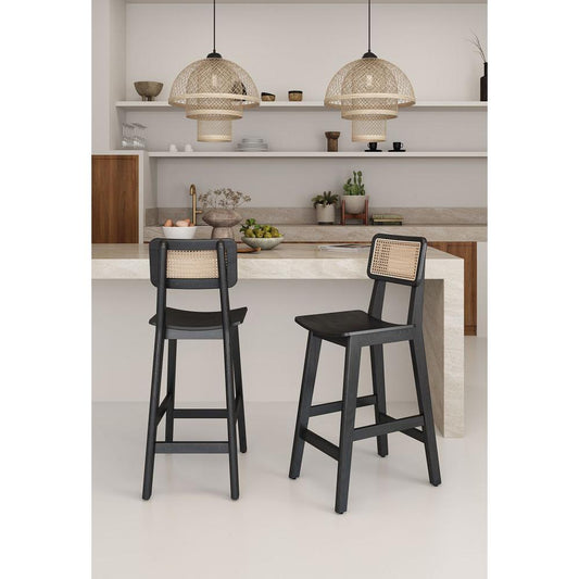 Versailles Counter Stool in Black and Natural Cane By Manhattan Comfort | Counter Stools | Modishstore