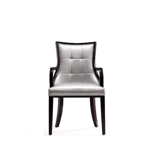 Fifth Avenue Faux Leather Dining Armchair in Silver and Walnut By Manhattan Comfort | Dining Chairs | Modishstore
