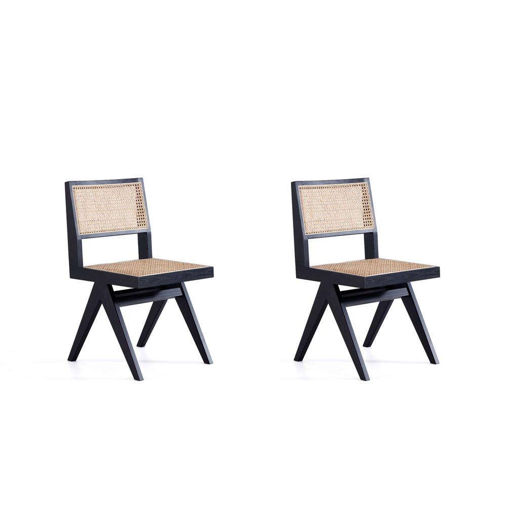Hamlet Dining Chair in Black and Natural Cane - Set of 2 By Manhattan Comfort | Dining Chairs | Modishstore - 2