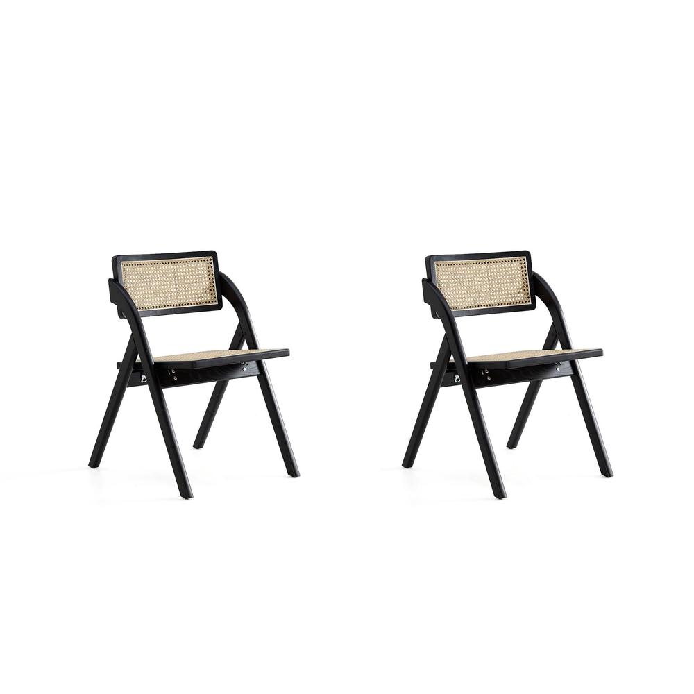 Lambinet Folding Dining Chair in Black and Natural Cane - Set of 2 By Manhattan Comfort | Dining Chairs | Modishstore - 2