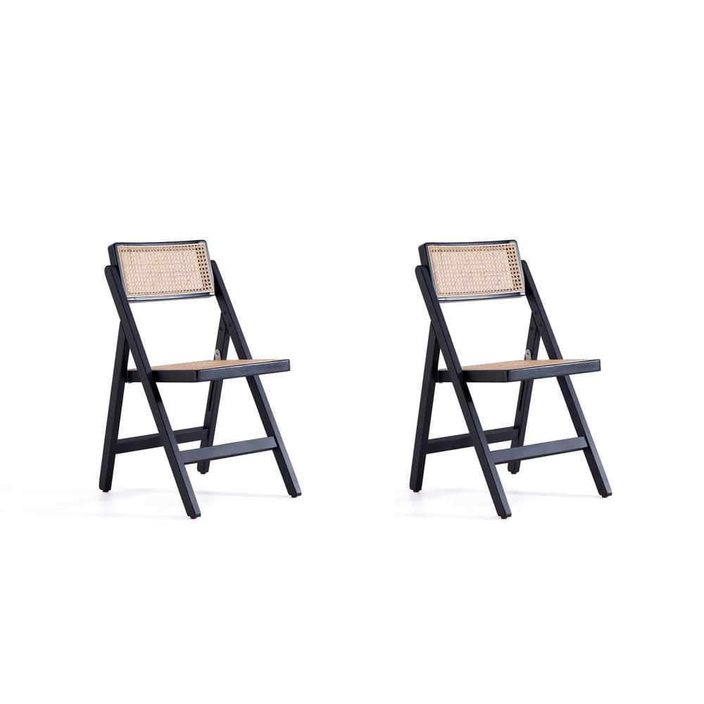 Pullman Folding Dining Chair in Black and Natural Cane - Set of 2 By Manhattan Comfort | Dining Chairs | Modishstore - 2