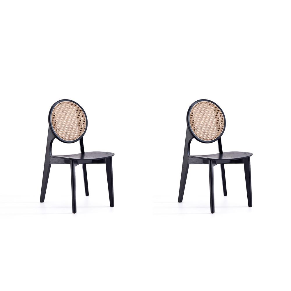 Versailles Round Dining Chair in Black and Natural Cane - Set of 2 By Manhattan Comfort | Dining Chairs | Modishstore - 2