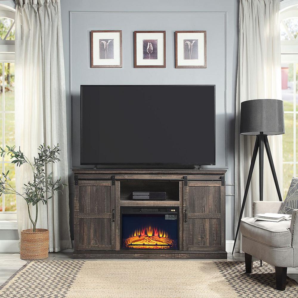 Myrtle 60" Fireplace with 2 Sliding Doors and Media Wire Management in Cream Oak By Manhattan Comfort | TV Stands | Modishstore - 7