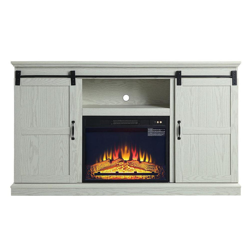Myrtle 60" Fireplace with 2 Sliding Doors and Media Wire Management in Cream Oak By Manhattan Comfort | TV Stands | Modishstore - 2
