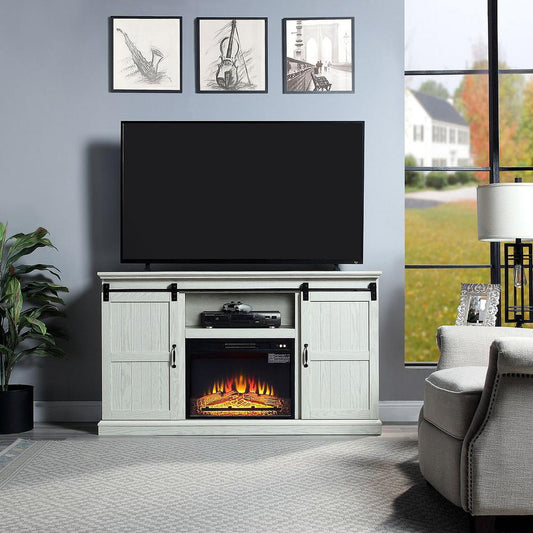 Myrtle 60" Fireplace with 2 Sliding Doors and Media Wire Management in Cream Oak By Manhattan Comfort | TV Stands | Modishstore