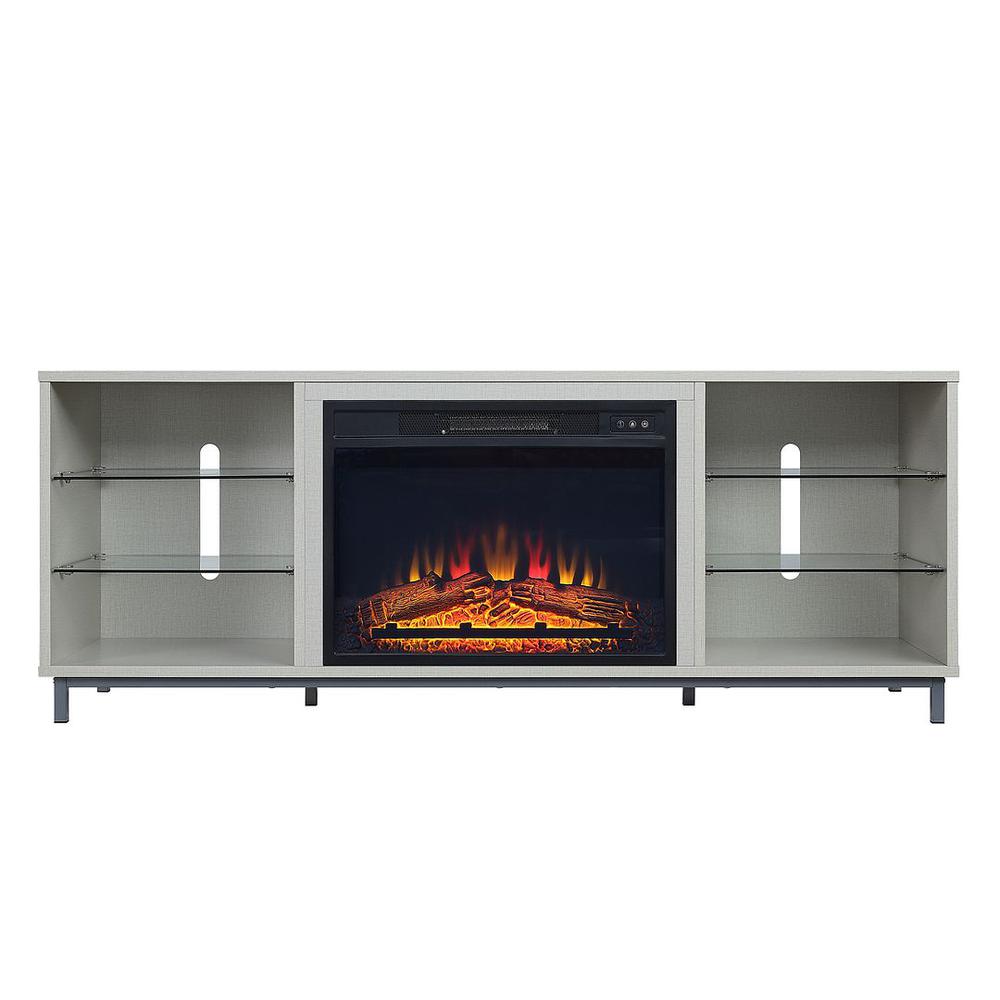 Brighton 60" Fireplace with Glass Shelves and Media Wire Management in White By Manhattan Comfort | Sideboards | Modishstore - 11