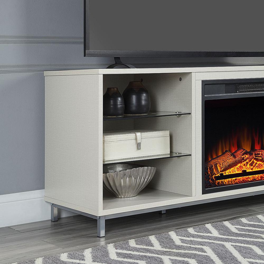 Brighton 60" Fireplace with Glass Shelves and Media Wire Management in White By Manhattan Comfort | Sideboards | Modishstore - 14