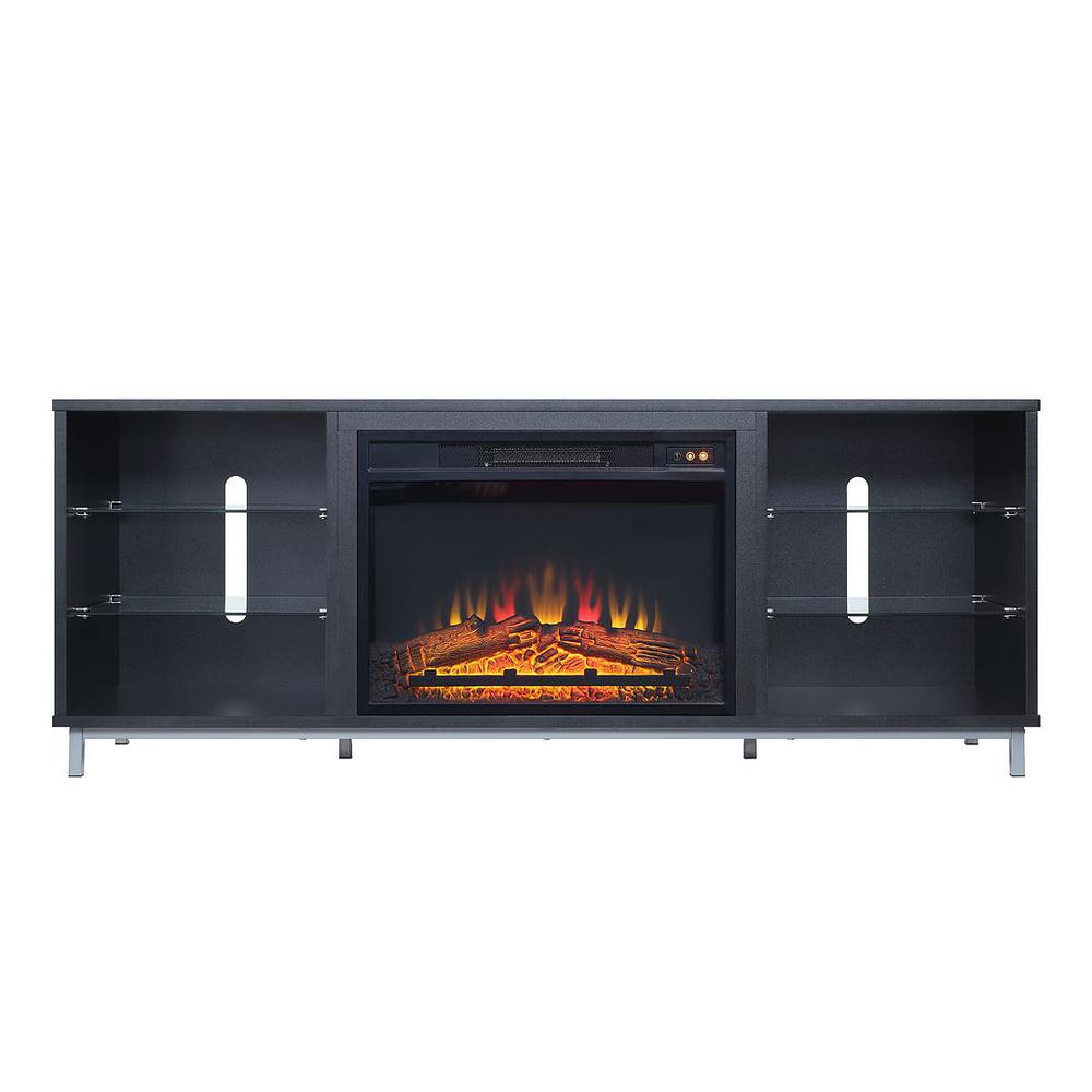 Brighton 60" Fireplace with Glass Shelves and Media Wire Management in White By Manhattan Comfort | Sideboards | Modishstore - 16