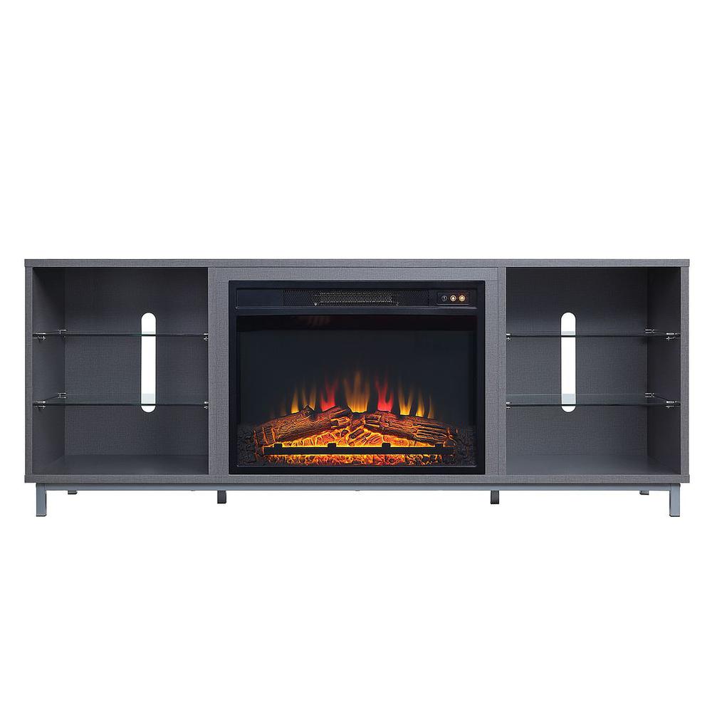 Brighton 60" Fireplace with Glass Shelves and Media Wire Management in White By Manhattan Comfort | Sideboards | Modishstore - 6