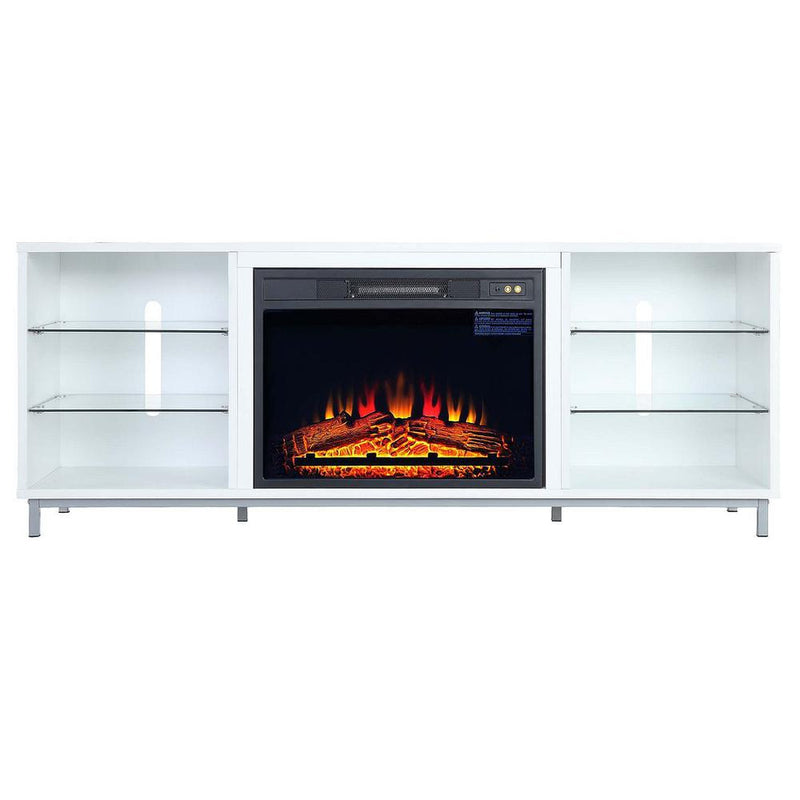 Brighton 60" Fireplace with Glass Shelves and Media Wire Management in White By Manhattan Comfort | Sideboards | Modishstore - 2