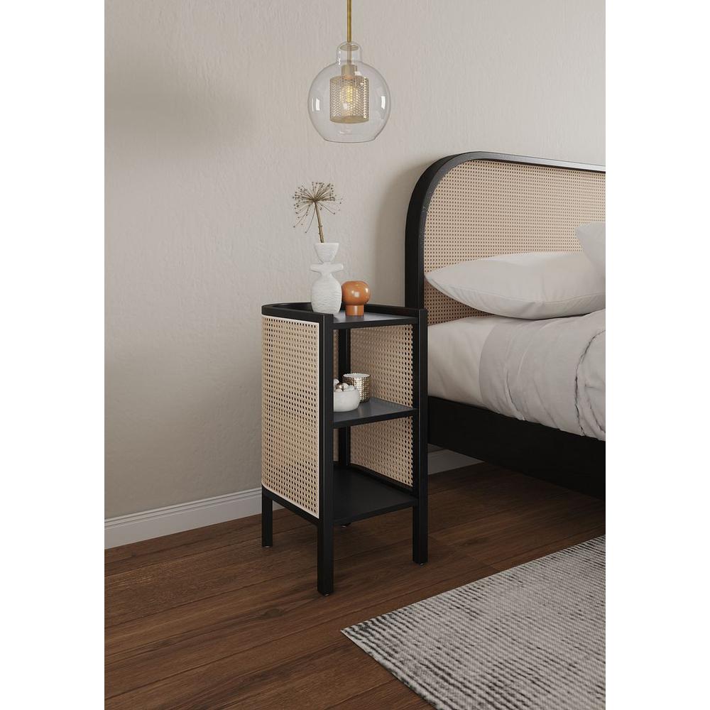 Versailles End Table in Black and Natural Cane By Manhattan Comfort | Nightstands | Modishstore