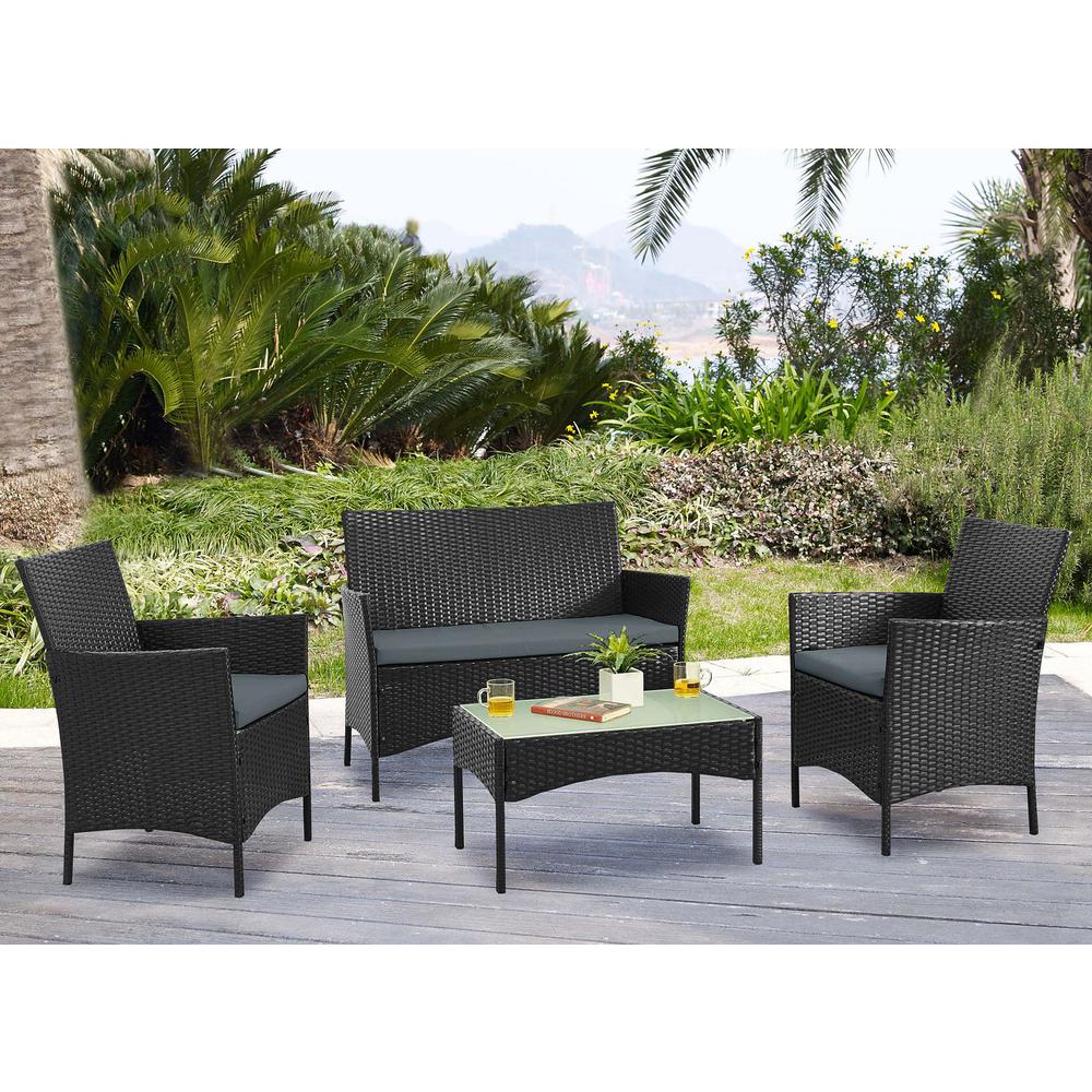 Imperia Steel Rattan 4-Piece Patio Conversation Set with Cushions in Cream By Manhattan Comfort | Outdoor Sofas, Loveseats & Sectionals | Modishstore - 7