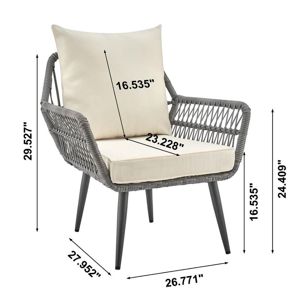 Cannes Rope Wicker 3-Piece Patio Conversation Set with Cushions in Cream By Manhattan Comfort | Outdoor Sofas, Loveseats & Sectionals | Modishstore - 3