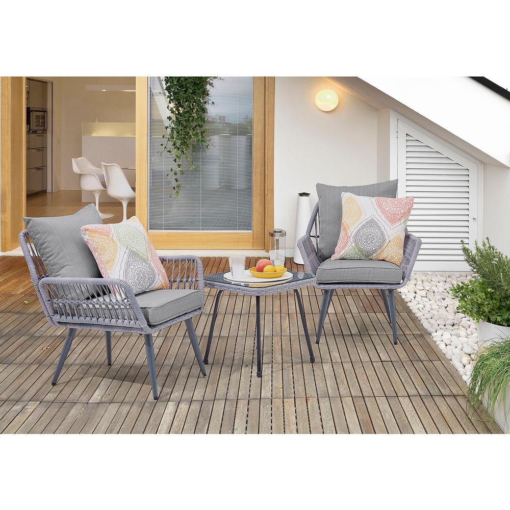Cannes Rope Wicker 3-Piece Patio Conversation Set with Cushions in Cream By Manhattan Comfort | Outdoor Sofas, Loveseats & Sectionals | Modishstore - 7