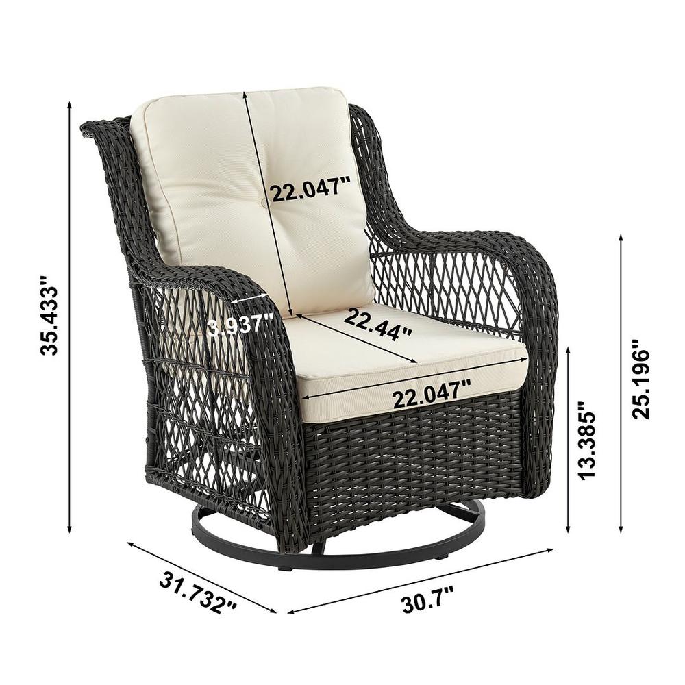Fruttuo Swivel Steel Rattan 3-Piece Patio Conversation Set with Cushions in Cream By Manhattan Comfort | Outdoor Sofas, Loveseats & Sectionals | Modishstore - 3