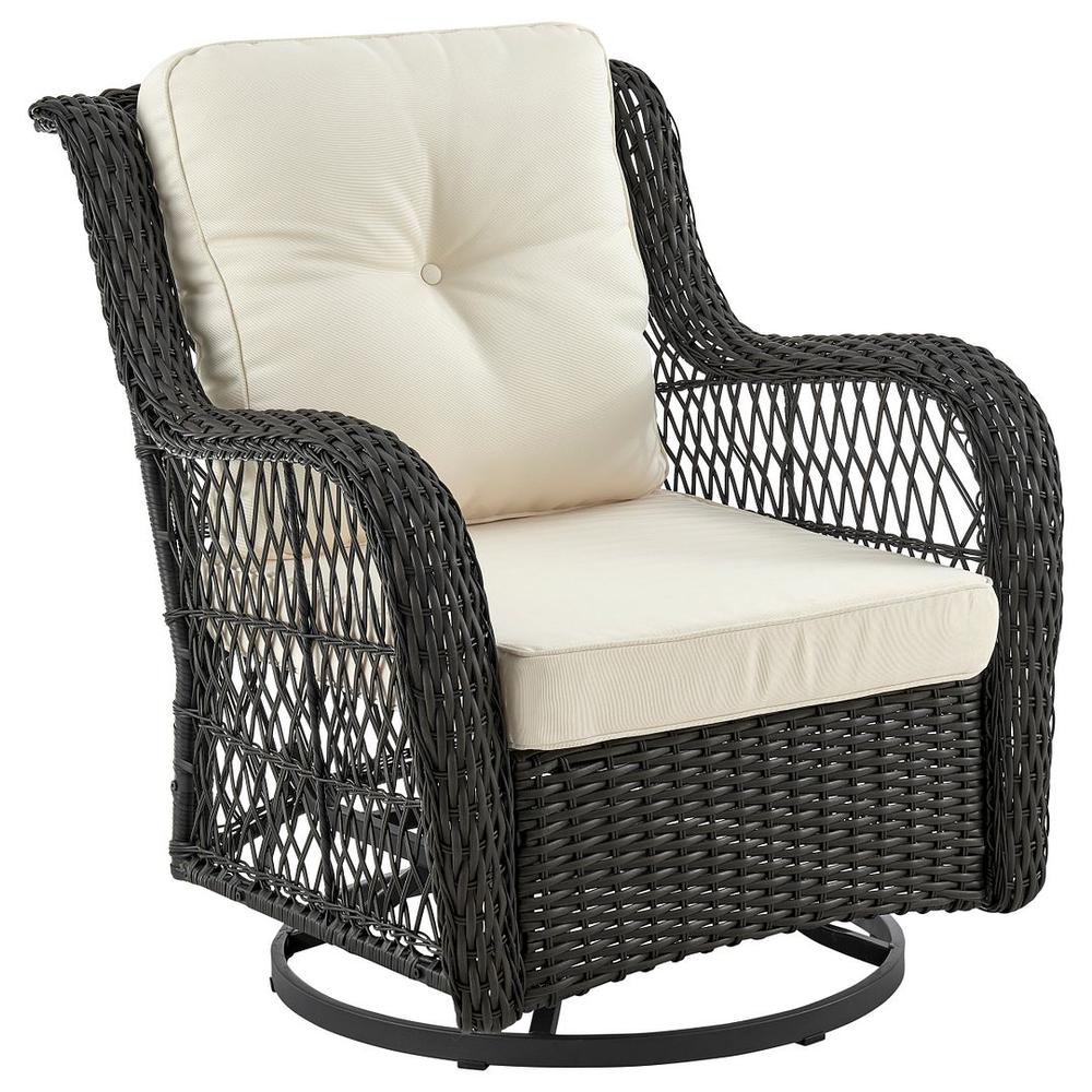 Fruttuo Swivel Steel Rattan 3-Piece Patio Conversation Set with Cushions in Cream By Manhattan Comfort | Outdoor Sofas, Loveseats & Sectionals | Modishstore - 4
