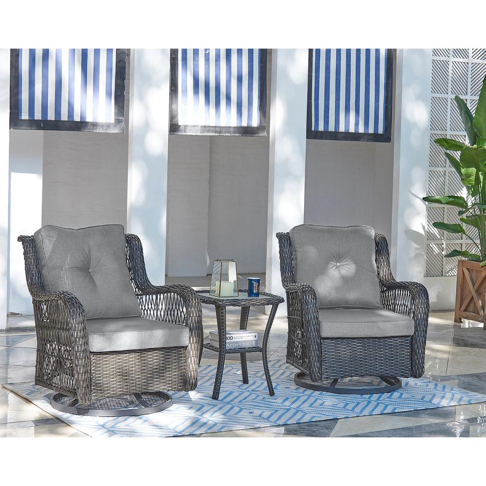 Fruttuo Swivel Steel Rattan 3-Piece Patio Conversation Set with Cushions in Cream By Manhattan Comfort | Outdoor Sofas, Loveseats & Sectionals | Modishstore - 7