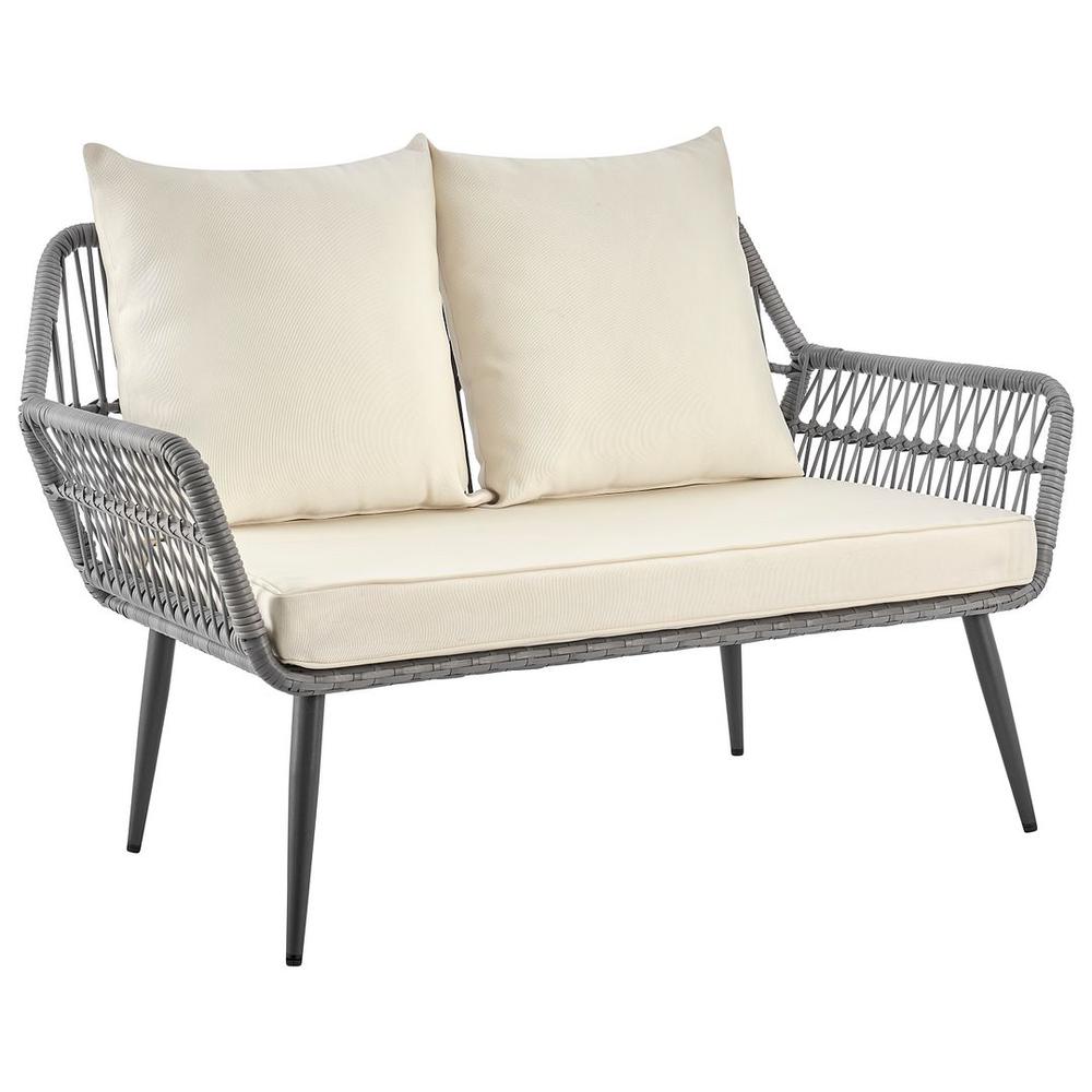 Portofino Rope Wicker 4-Piece Patio Conversation Set with Cushions in Cream By Manhattan Comfort | Outdoor Sofas, Loveseats & Sectionals | Modishstore - 4