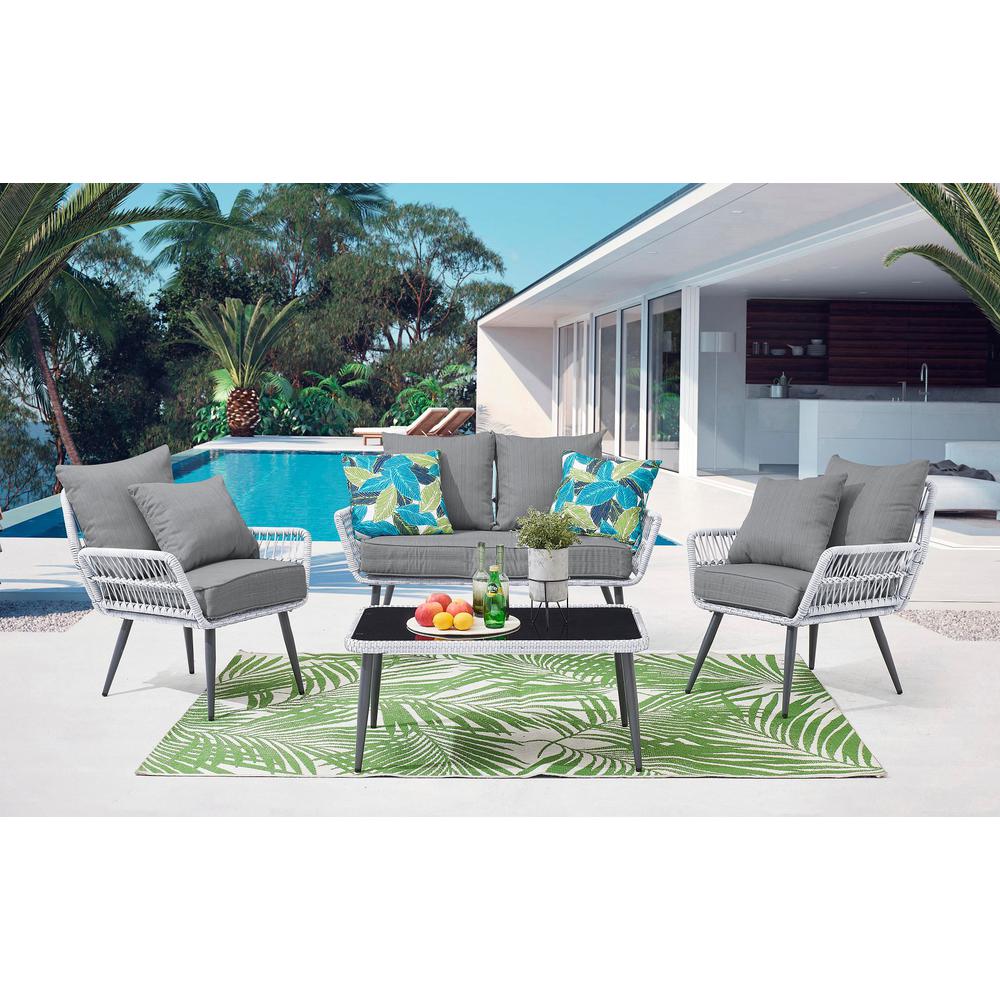 Portofino Rope Wicker 4-Piece Patio Conversation Set with Cushions in Cream By Manhattan Comfort | Outdoor Sofas, Loveseats & Sectionals | Modishstore - 7