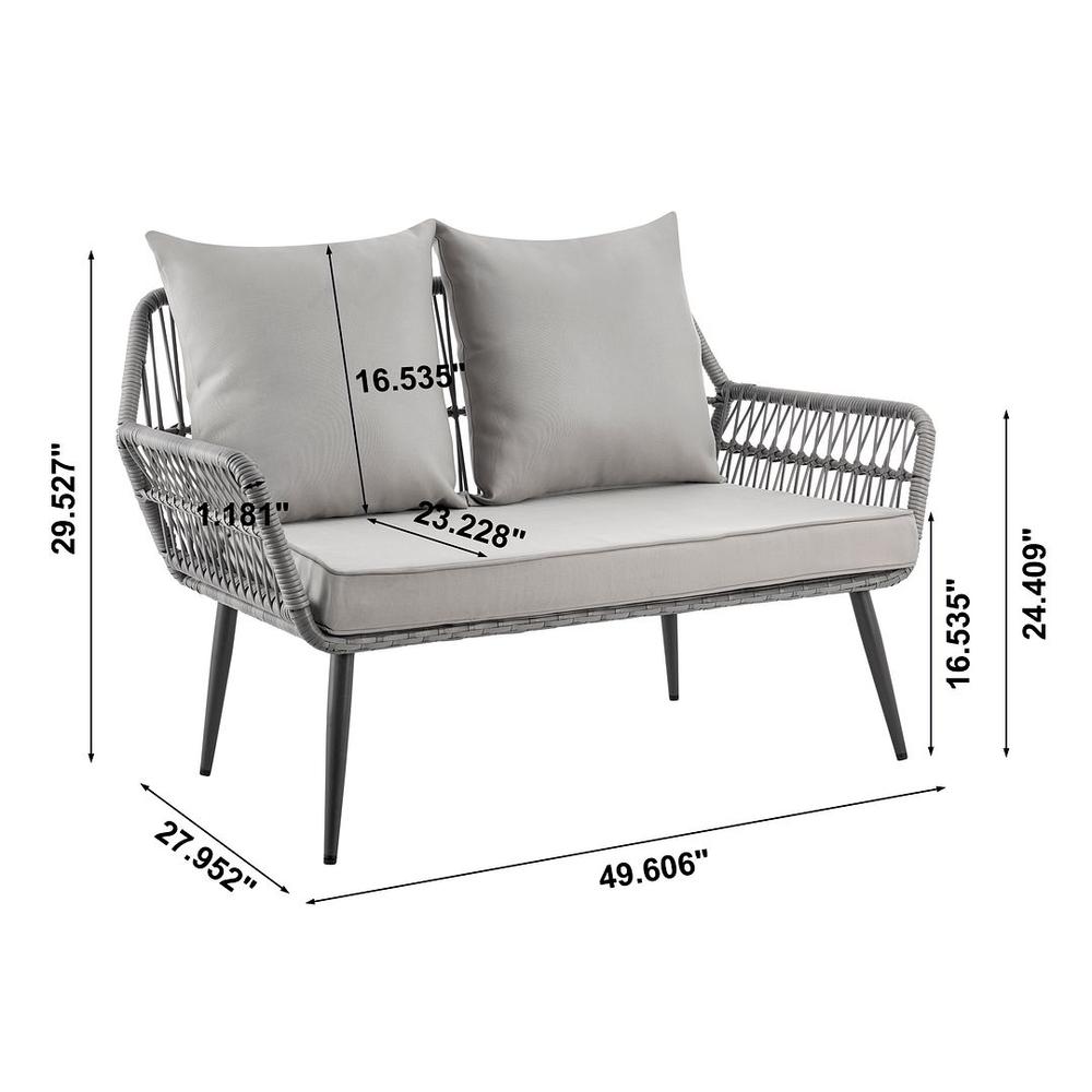 Portofino Rope Wicker 4-Piece Patio Conversation Set with Cushions in Cream By Manhattan Comfort | Outdoor Sofas, Loveseats & Sectionals | Modishstore - 8