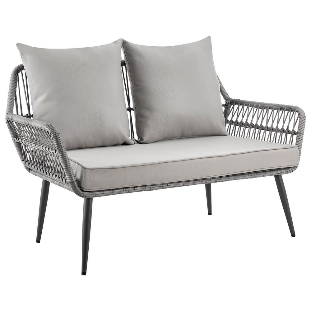 Portofino Rope Wicker 4-Piece Patio Conversation Set with Cushions in Cream By Manhattan Comfort | Outdoor Sofas, Loveseats & Sectionals | Modishstore - 9