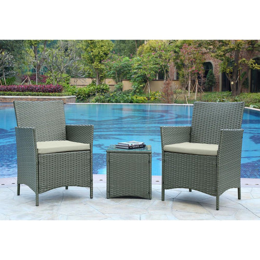 Imperia Steel Rattan 3-Piece Patio Conversation Set with Cushions in Cream By Manhattan Comfort | Outdoor Sofas, Loveseats & Sectionals | Modishstore