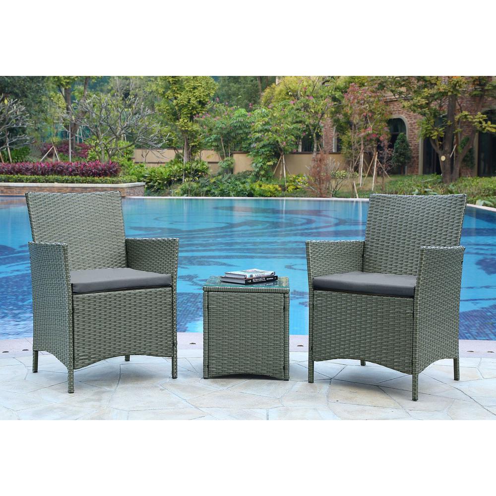 Imperia Steel Rattan 3-Piece Patio Conversation Set with Cushions in Cream By Manhattan Comfort | Outdoor Sofas, Loveseats & Sectionals | Modishstore - 7