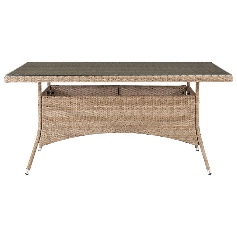 Genoa Patio Dining Table with Glass Top in Nature Tan Weave By Manhattan Comfort | Outdoor Tables | Modishstore - 2