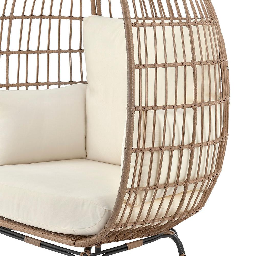Spezia Freestanding Steel and Rattan Outdoor Egg Chair with Cushions in Cream By Manhattan Comfort | Outdoor Chairs | Modishstore - 5