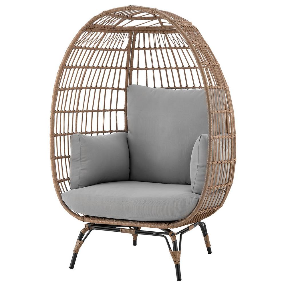 Spezia Freestanding Steel and Rattan Outdoor Egg Chair with Cushions in Grey By Manhattan Comfort | Outdoor Chairs | Modishstore - 4