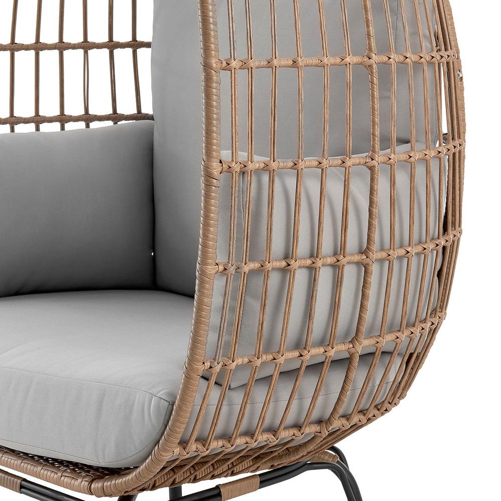 Spezia Freestanding Steel and Rattan Outdoor Egg Chair with Cushions in Cream By Manhattan Comfort | Outdoor Chairs | Modishstore - 10