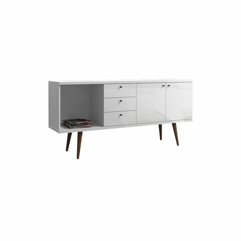 Utopia 63.38 Wide Dresser with 3 Drawers in White Gloss and Maple Cream By Manhattan Comfort | Dressers | Modishstore - 2