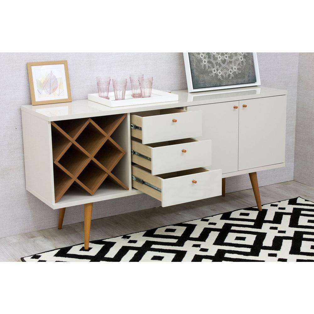 Utopia 63.38 Wide Dresser with 3 Drawers in White Gloss and Maple Cream By Manhattan Comfort | Dressers | Modishstore - 5