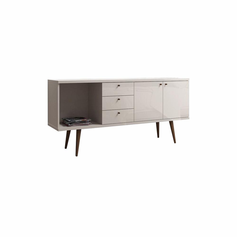 Utopia 63.38 Wide Dresser with 3 Drawers in White Gloss and Maple Cream By Manhattan Comfort | Dressers | Modishstore - 6
