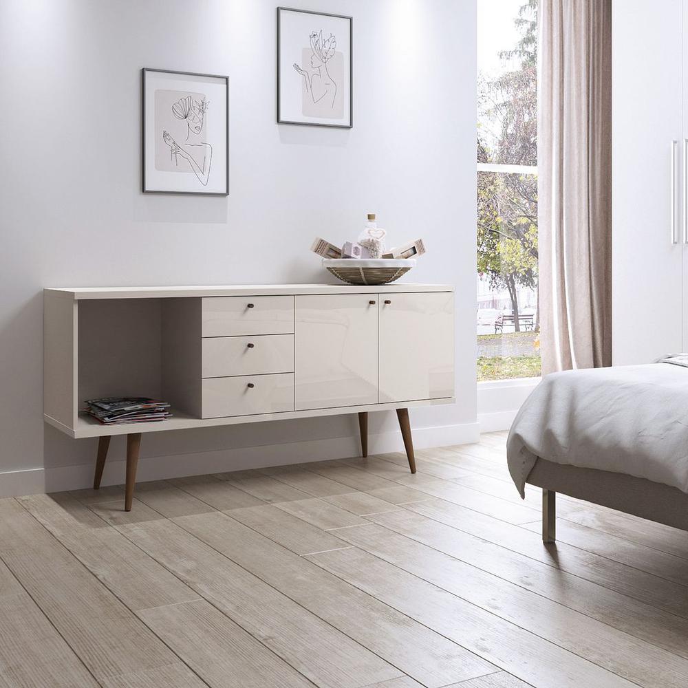 Utopia 63.38 Wide Dresser with 3 Drawers in White Gloss and Maple Cream By Manhattan Comfort | Dressers | Modishstore - 7