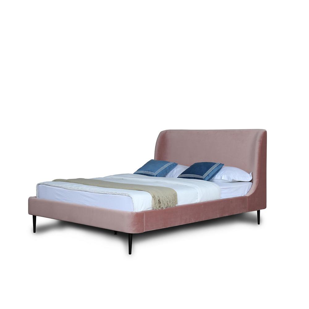 Heather Full-Size Bed in Velvet Blush and Black Legs By Manhattan Comfort | Beds | Modishstore - 2