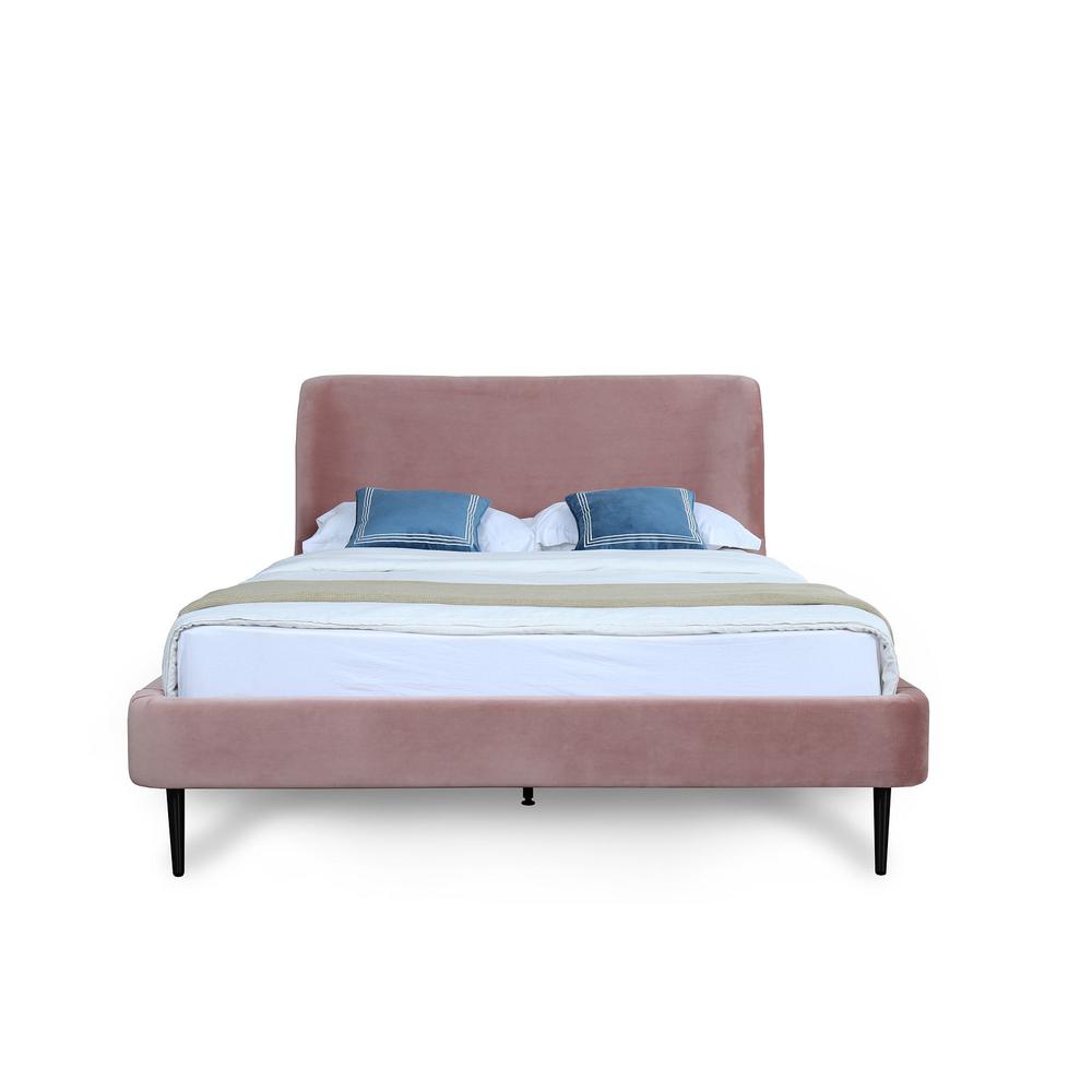 Heather Full-Size Bed in Velvet Blush and Black Legs By Manhattan Comfort | Beds | Modishstore - 4