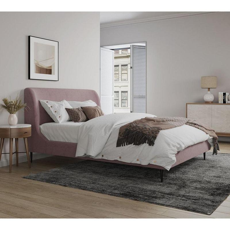 Heather Full-Size Bed in Velvet Blush and Black Legs By Manhattan Comfort | Beds | Modishstore