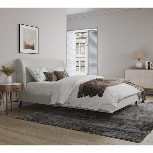 Heather Full-Size Bed in Velvet Cream and Black Legs By Manhattan Comfort | Beds | Modishstore